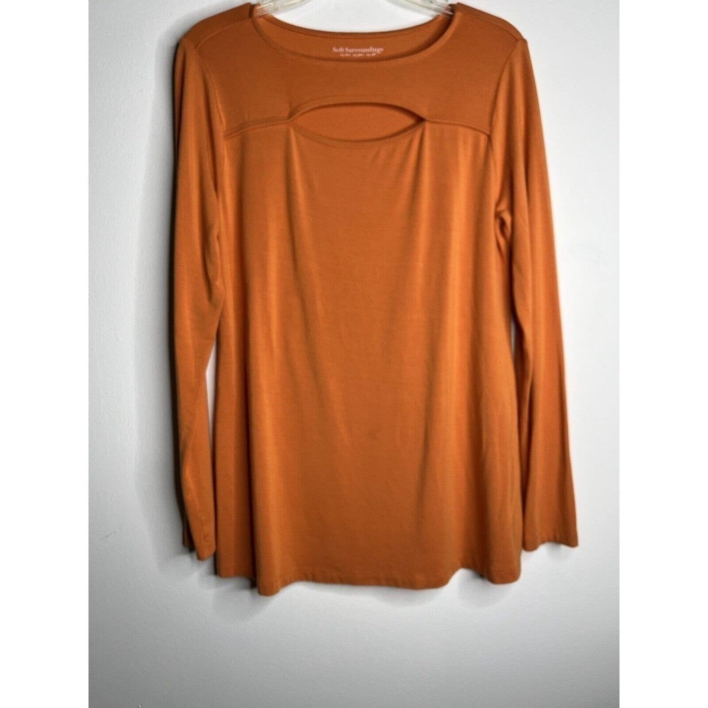 Soft Surroundings Pullover Shirt Medium Soft Stretch Keyhole Cut Out Tee Orange